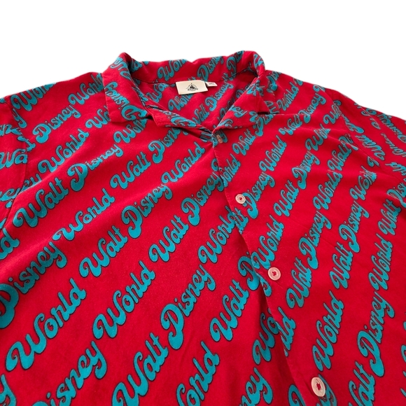 Disney Parks Walt Disney World Shirt XXL Red All Over Print Button Front Rayon - Picture 2 of 7